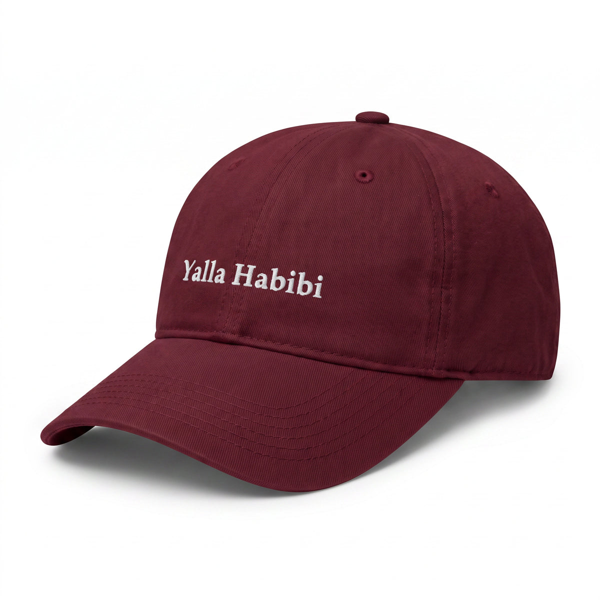 Yalla Habibi embroidered burgundy baseball cap - No Hat No Play