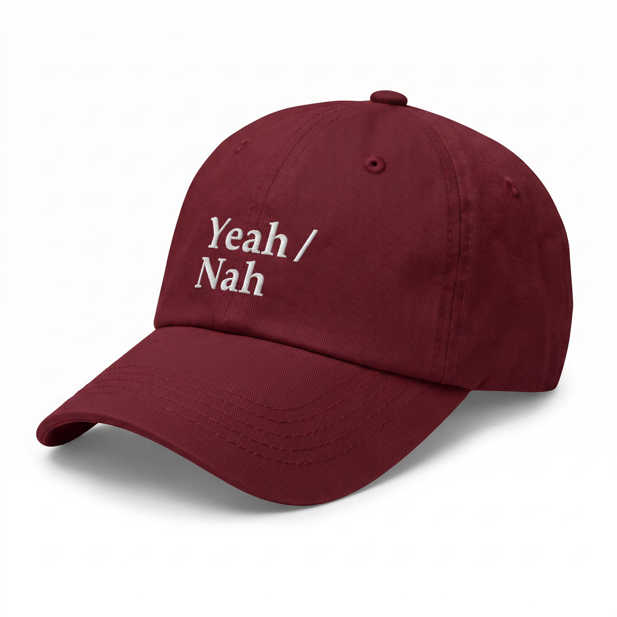 Yeah / Nah embroidered burgundy baseball cap - No Hat No Play